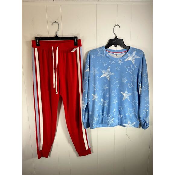 P.J. Salvage Bottoms Mountain Mama Banded Pant and Star Spangled Long Sleeve Top - Picture 1 of 13